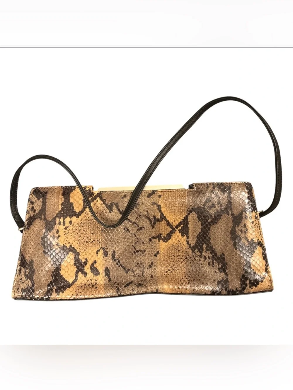 Kenneth Cole New York Brown & Tan Snake-Print Shoulder Clutch